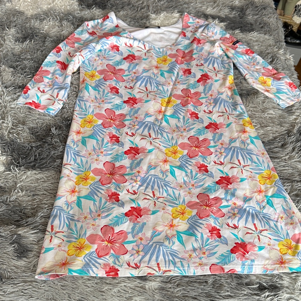 Y—Saint James Floral Shift Dress in White with Pink, Yellow, Blue